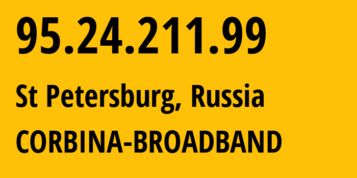 IP address 95.24.211.99 (St Petersburg, St.-Petersburg, Russia) get location, coordinates on map, ISP provider AS8402 CORBINA-BROADBAND // who is provider of ip address 95.24.211.99, whose IP address