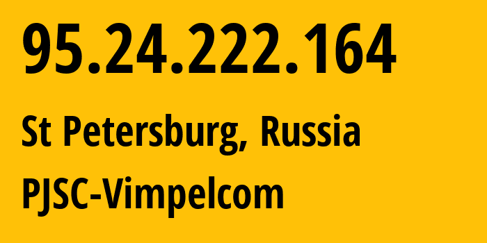 IP address 95.24.222.164 (St Petersburg, St.-Petersburg, Russia) get location, coordinates on map, ISP provider AS8402 PJSC-Vimpelcom // who is provider of ip address 95.24.222.164, whose IP address