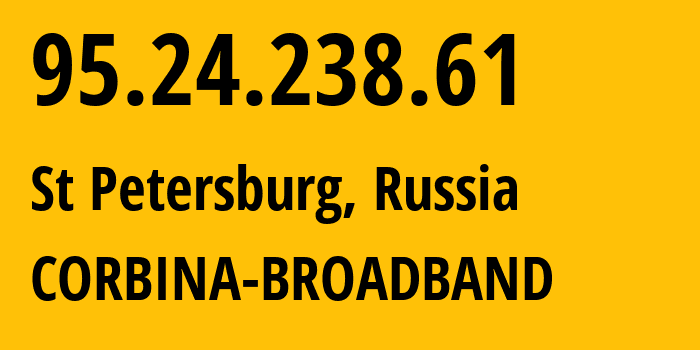 IP address 95.24.238.61 (St Petersburg, St.-Petersburg, Russia) get location, coordinates on map, ISP provider AS8402 CORBINA-BROADBAND // who is provider of ip address 95.24.238.61, whose IP address