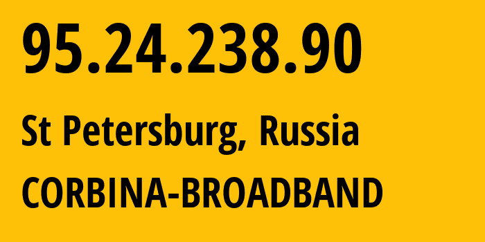 IP-адрес 95.24.238.90 (Санкт-Петербург, Санкт-Петербург, Россия) определить местоположение, координаты на карте, ISP провайдер AS8402 CORBINA-BROADBAND // кто провайдер айпи-адреса 95.24.238.90