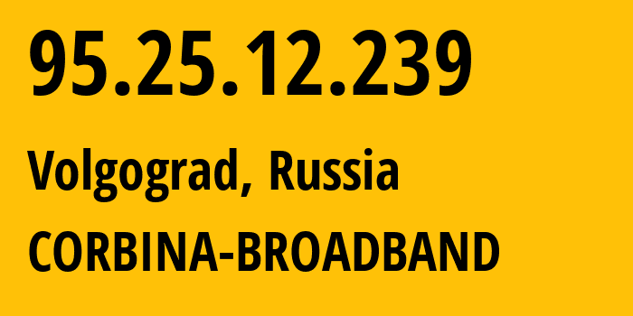 IP-адрес 95.25.12.239 (Волгоград, Волгоградская Область, Россия) определить местоположение, координаты на карте, ISP провайдер AS8402 CORBINA-BROADBAND // кто провайдер айпи-адреса 95.25.12.239