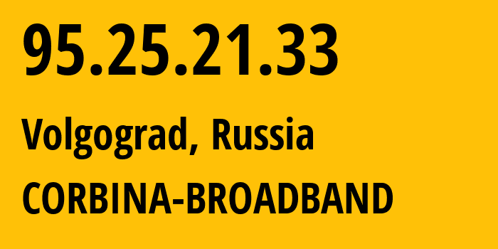 IP address 95.25.21.33 (Volgograd, Volgograd Oblast, Russia) get location, coordinates on map, ISP provider AS8402 CORBINA-BROADBAND // who is provider of ip address 95.25.21.33, whose IP address