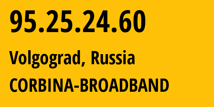 IP address 95.25.24.60 (Volgograd, Volgograd Oblast, Russia) get location, coordinates on map, ISP provider AS8402 CORBINA-BROADBAND // who is provider of ip address 95.25.24.60, whose IP address