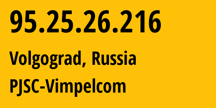 IP-адрес 95.25.26.216 (Волгоград, Волгоградская Область, Россия) определить местоположение, координаты на карте, ISP провайдер AS8402 PJSC-Vimpelcom // кто провайдер айпи-адреса 95.25.26.216