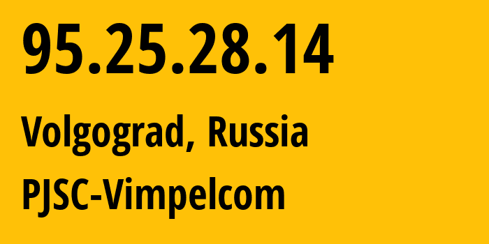 IP address 95.25.28.14 (Gorodishche, Volgograd Oblast, Russia) get location, coordinates on map, ISP provider AS8402 PJSC-Vimpelcom // who is provider of ip address 95.25.28.14, whose IP address