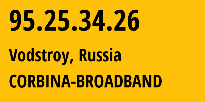 IP address 95.25.34.26 (Vodstroy, Volgograd Oblast, Russia) get location, coordinates on map, ISP provider AS8402 CORBINA-BROADBAND // who is provider of ip address 95.25.34.26, whose IP address