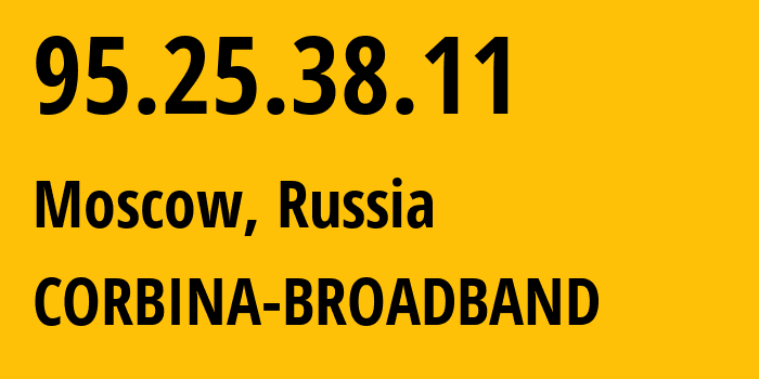 IP-адрес 95.25.38.11 (Москва, Москва, Россия) определить местоположение, координаты на карте, ISP провайдер AS8402 CORBINA-BROADBAND // кто провайдер айпи-адреса 95.25.38.11