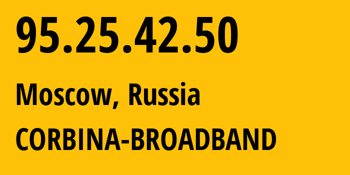 IP address 95.25.42.50 (Moscow, Moscow, Russia) get location, coordinates on map, ISP provider AS8402 CORBINA-BROADBAND // who is provider of ip address 95.25.42.50, whose IP address