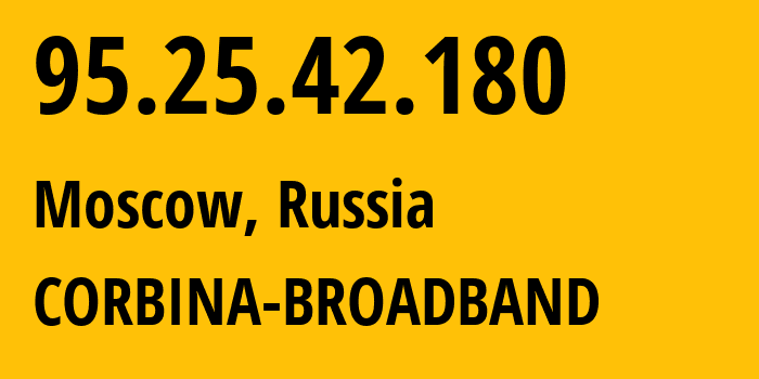 IP address 95.25.42.180 (Moscow, Moscow, Russia) get location, coordinates on map, ISP provider AS8402 CORBINA-BROADBAND // who is provider of ip address 95.25.42.180, whose IP address