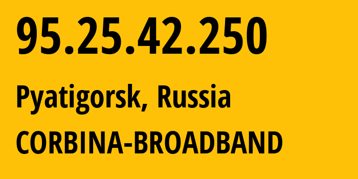 IP address 95.25.42.250 (Pyatigorsk, Stavropol Kray, Russia) get location, coordinates on map, ISP provider AS8402 CORBINA-BROADBAND // who is provider of ip address 95.25.42.250, whose IP address