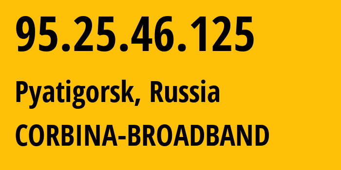 IP address 95.25.46.125 (Pyatigorsk, Stavropol Kray, Russia) get location, coordinates on map, ISP provider AS8402 CORBINA-BROADBAND // who is provider of ip address 95.25.46.125, whose IP address