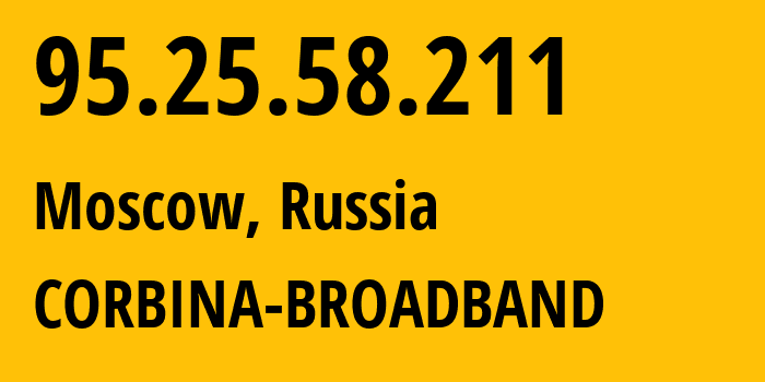 IP address 95.25.58.211 get location, coordinates on map, ISP provider AS8402 CORBINA-BROADBAND // who is provider of ip address 95.25.58.211, whose IP address