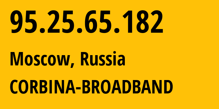 IP address 95.25.65.182 get location, coordinates on map, ISP provider AS8402 CORBINA-BROADBAND // who is provider of ip address 95.25.65.182, whose IP address