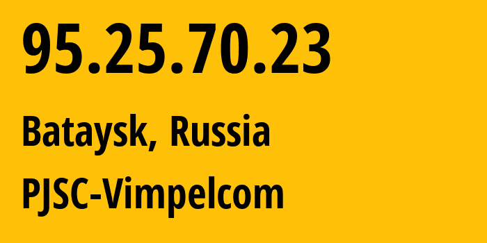 IP-адрес 95.25.70.23 (Москва, Москва, Россия) определить местоположение, координаты на карте, ISP провайдер AS8402 PJSC-Vimpelcom // кто провайдер айпи-адреса 95.25.70.23