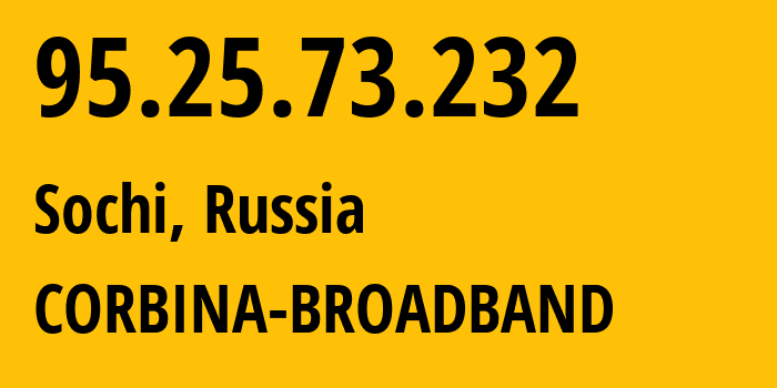 IP address 95.25.73.232 (Moscow, Moscow, Russia) get location, coordinates on map, ISP provider AS42110 CORBINA-BROADBAND // who is provider of ip address 95.25.73.232, whose IP address