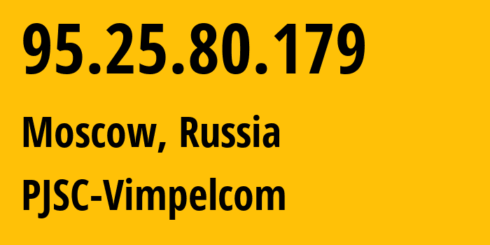 IP address 95.25.80.179 (Orel-Izumrud, Krasnodar Krai, Russia) get location, coordinates on map, ISP provider AS42110 PJSC-Vimpelcom // who is provider of ip address 95.25.80.179, whose IP address