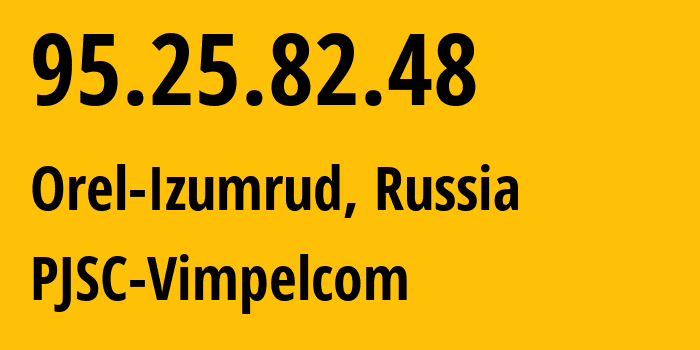 IP address 95.25.82.48 (Orel-Izumrud, Krasnodar Krai, Russia) get location, coordinates on map, ISP provider AS42110 PJSC-Vimpelcom // who is provider of ip address 95.25.82.48, whose IP address