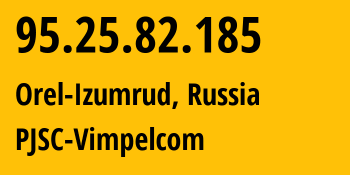 IP address 95.25.82.185 (Orel-Izumrud, Krasnodar Krai, Russia) get location, coordinates on map, ISP provider AS42110 PJSC-Vimpelcom // who is provider of ip address 95.25.82.185, whose IP address