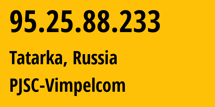 IP address 95.25.88.233 (Tatarka, Stavropol Kray, Russia) get location, coordinates on map, ISP provider AS8402 PJSC-Vimpelcom // who is provider of ip address 95.25.88.233, whose IP address