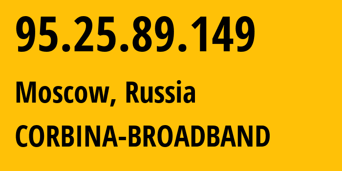 IP address 95.25.89.149 (Moscow, Moscow, Russia) get location, coordinates on map, ISP provider AS8402 CORBINA-BROADBAND // who is provider of ip address 95.25.89.149, whose IP address