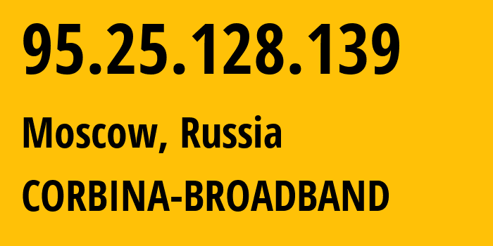 IP address 95.25.128.139 (Moscow, Moscow, Russia) get location, coordinates on map, ISP provider AS3216 CORBINA-BROADBAND // who is provider of ip address 95.25.128.139, whose IP address