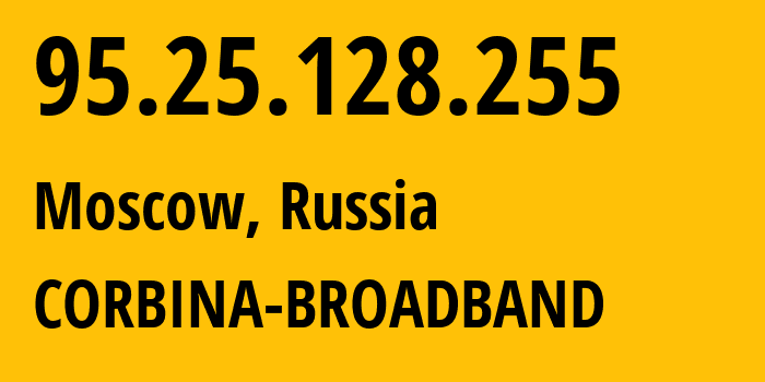 IP address 95.25.128.255 (Krasnodar, Krasnodar Krai, Russia) get location, coordinates on map, ISP provider AS3216 CORBINA-BROADBAND // who is provider of ip address 95.25.128.255, whose IP address