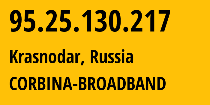 IP address 95.25.130.217 (Krasnodar, Krasnodar Krai, Russia) get location, coordinates on map, ISP provider AS3216 CORBINA-BROADBAND // who is provider of ip address 95.25.130.217, whose IP address