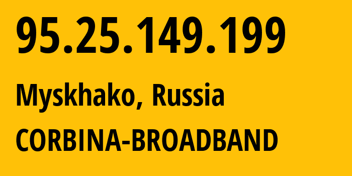 IP address 95.25.149.199 (Myskhako, Krasnodar Krai, Russia) get location, coordinates on map, ISP provider AS3216 CORBINA-BROADBAND // who is provider of ip address 95.25.149.199, whose IP address