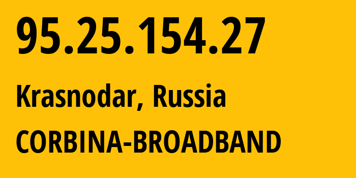 IP address 95.25.154.27 (Krasnodar, Krasnodar Krai, Russia) get location, coordinates on map, ISP provider AS3216 CORBINA-BROADBAND // who is provider of ip address 95.25.154.27, whose IP address