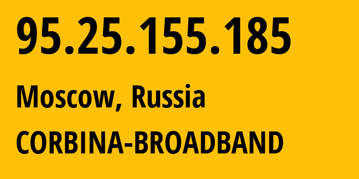 IP address 95.25.155.185 (Moscow, Moscow, Russia) get location, coordinates on map, ISP provider AS3216 CORBINA-BROADBAND // who is provider of ip address 95.25.155.185, whose IP address