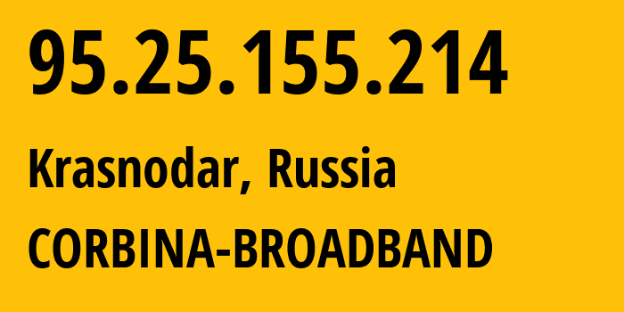 IP address 95.25.155.214 (Krasnodar, Krasnodar Krai, Russia) get location, coordinates on map, ISP provider AS3216 CORBINA-BROADBAND // who is provider of ip address 95.25.155.214, whose IP address