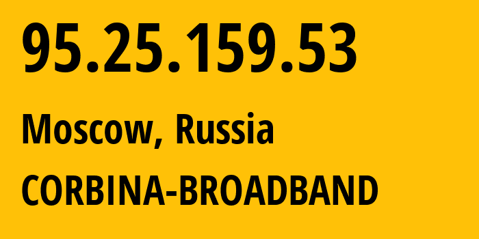 IP address 95.25.159.53 (Moscow, Moscow, Russia) get location, coordinates on map, ISP provider AS3216 CORBINA-BROADBAND // who is provider of ip address 95.25.159.53, whose IP address