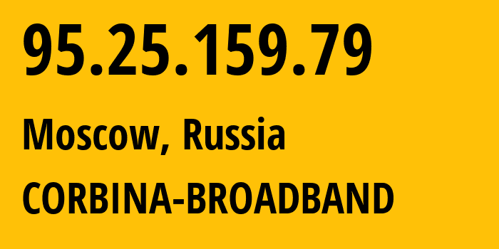 IP address 95.25.159.79 (Moscow, Moscow, Russia) get location, coordinates on map, ISP provider AS3216 CORBINA-BROADBAND // who is provider of ip address 95.25.159.79, whose IP address