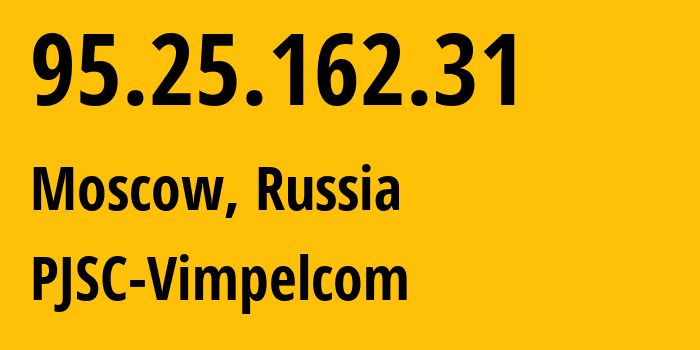 IP-адрес 95.25.162.31 (Москва, Москва, Россия) определить местоположение, координаты на карте, ISP провайдер AS3216 PJSC-Vimpelcom // кто провайдер айпи-адреса 95.25.162.31