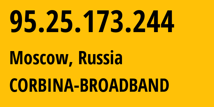 IP address 95.25.173.244 (Moscow, Moscow, Russia) get location, coordinates on map, ISP provider AS3216 CORBINA-BROADBAND // who is provider of ip address 95.25.173.244, whose IP address