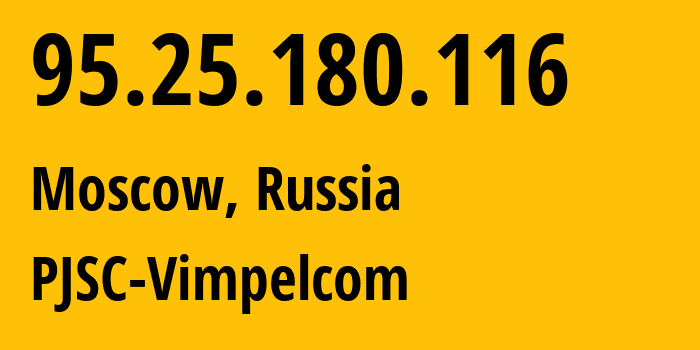IP-адрес 95.25.180.116 (Москва, Москва, Россия) определить местоположение, координаты на карте, ISP провайдер AS3216 PJSC-Vimpelcom // кто провайдер айпи-адреса 95.25.180.116