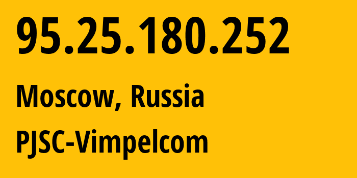 IP address 95.25.180.252 (Moscow, Moscow, Russia) get location, coordinates on map, ISP provider AS3216 PJSC-Vimpelcom // who is provider of ip address 95.25.180.252, whose IP address