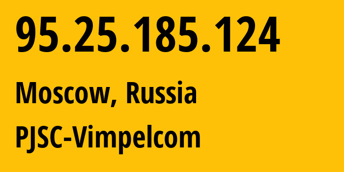 IP-адрес 95.25.185.124 (Москва, Москва, Россия) определить местоположение, координаты на карте, ISP провайдер AS3216 PJSC-Vimpelcom // кто провайдер айпи-адреса 95.25.185.124