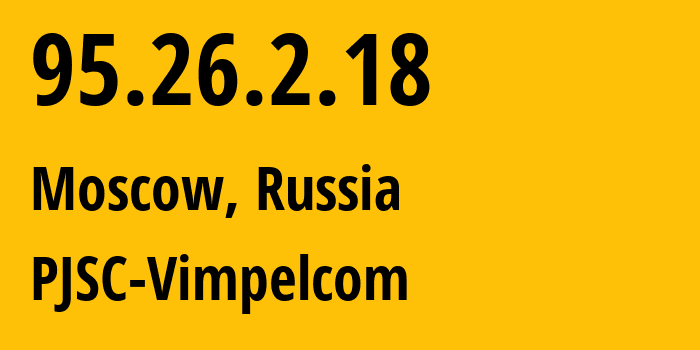 IP address 95.26.2.18 (Moscow, Moscow, Russia) get location, coordinates on map, ISP provider AS3216 PJSC-Vimpelcom // who is provider of ip address 95.26.2.18, whose IP address