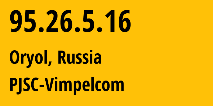 IP-адрес 95.26.5.16 (Орёл, Орловская Область, Россия) определить местоположение, координаты на карте, ISP провайдер AS3216 PJSC-Vimpelcom // кто провайдер айпи-адреса 95.26.5.16