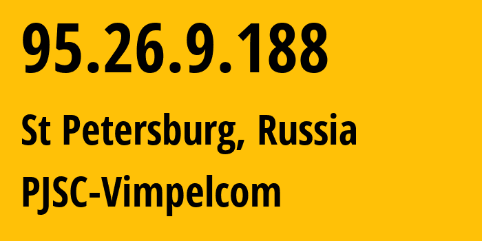 IP-адрес 95.26.9.188 (Санкт-Петербург, Санкт-Петербург, Россия) определить местоположение, координаты на карте, ISP провайдер AS3216 PJSC-Vimpelcom // кто провайдер айпи-адреса 95.26.9.188