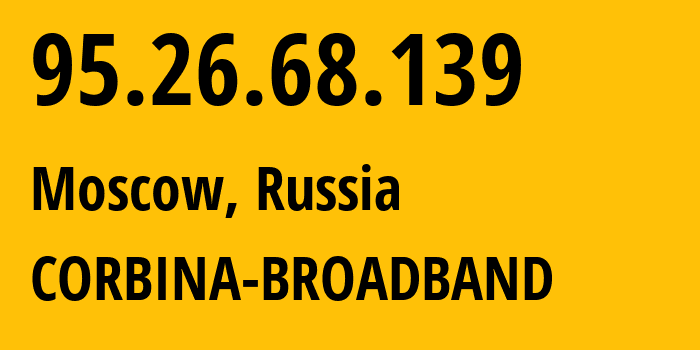 IP address 95.26.68.139 (Moscow, Moscow, Russia) get location, coordinates on map, ISP provider AS3253 CORBINA-BROADBAND // who is provider of ip address 95.26.68.139, whose IP address