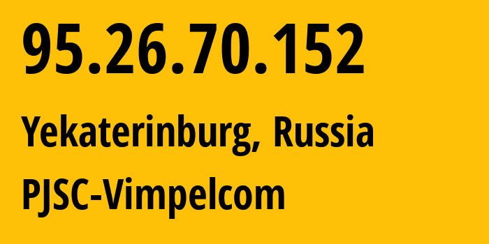 IP-адрес 95.26.70.152 (Совхозный, Свердловская область, Россия) определить местоположение, координаты на карте, ISP провайдер AS3253 PJSC-Vimpelcom // кто провайдер айпи-адреса 95.26.70.152