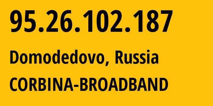 IP-адрес 95.26.102.187 (Домодедово, Московская область, Россия) определить местоположение, координаты на карте, ISP провайдер AS8402 CORBINA-BROADBAND // кто провайдер айпи-адреса 95.26.102.187