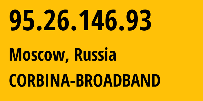 IP-адрес 95.26.146.93 (Москва, Москва, Россия) определить местоположение, координаты на карте, ISP провайдер AS8402 CORBINA-BROADBAND // кто провайдер айпи-адреса 95.26.146.93