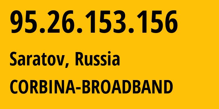 IP address 95.26.153.156 (Saratov, Saratov Oblast, Russia) get location, coordinates on map, ISP provider AS8402 CORBINA-BROADBAND // who is provider of ip address 95.26.153.156, whose IP address