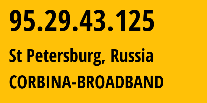 IP-адрес 95.29.43.125 (Карпинск, Свердловская Область, Россия) определить местоположение, координаты на карте, ISP провайдер AS8402 CORBINA-BROADBAND // кто провайдер айпи-адреса 95.29.43.125