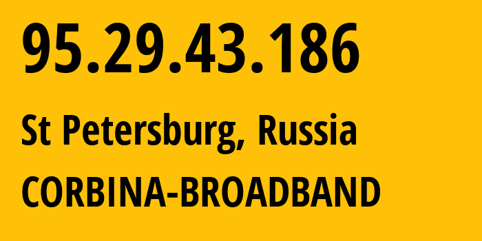 IP address 95.29.43.186 (St Petersburg, St.-Petersburg, Russia) get location, coordinates on map, ISP provider AS8402 CORBINA-BROADBAND // who is provider of ip address 95.29.43.186, whose IP address