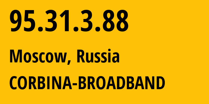 IP address 95.31.3.88 (Moscow, Moscow, Russia) get location, coordinates on map, ISP provider AS8402 CORBINA-BROADBAND // who is provider of ip address 95.31.3.88, whose IP address