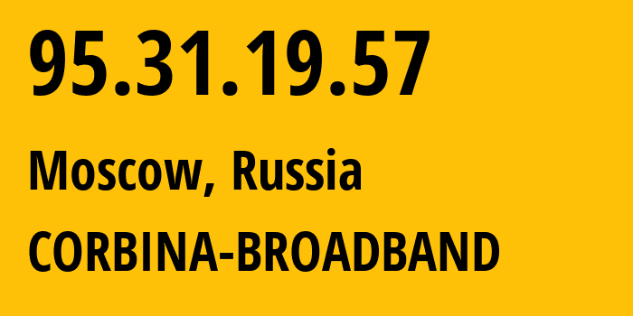 IP-адрес 95.31.19.57 (Москва, Москва, Россия) определить местоположение, координаты на карте, ISP провайдер AS8402 CORBINA-BROADBAND // кто провайдер айпи-адреса 95.31.19.57